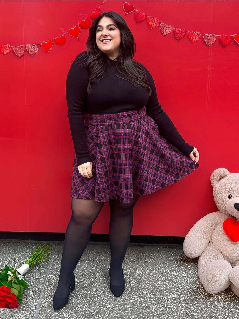 Snag Red & Blue Plaid Flair Skirt - Size 28/30